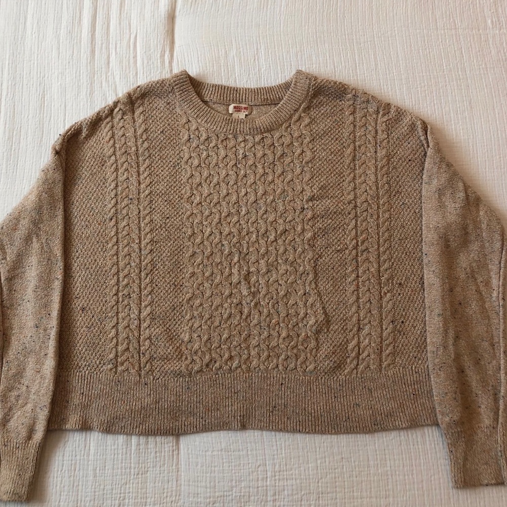 Slightly cropped oversized large tan knit sweater